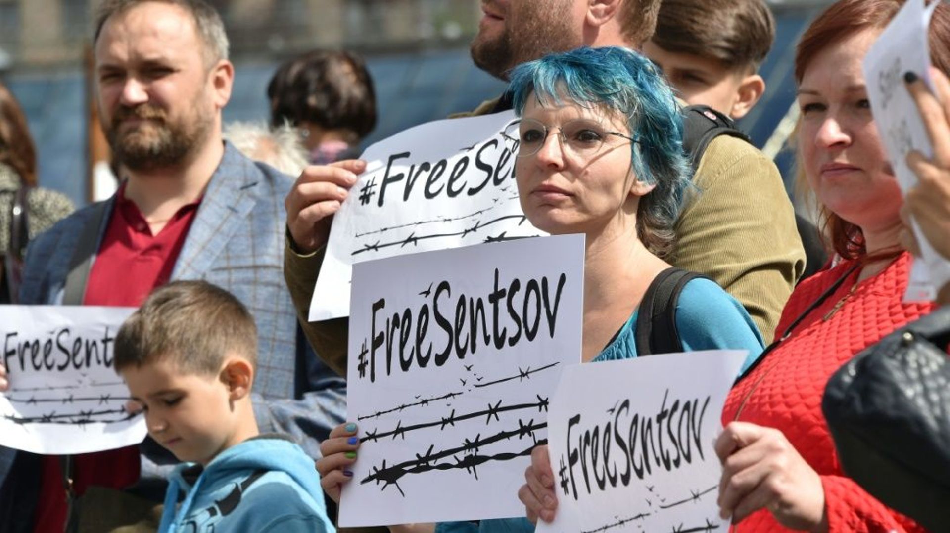 Manifestation à Kiev en Ukraine pour la libération du cinéaste Oleg Sentsov, le 1er juillet 2018