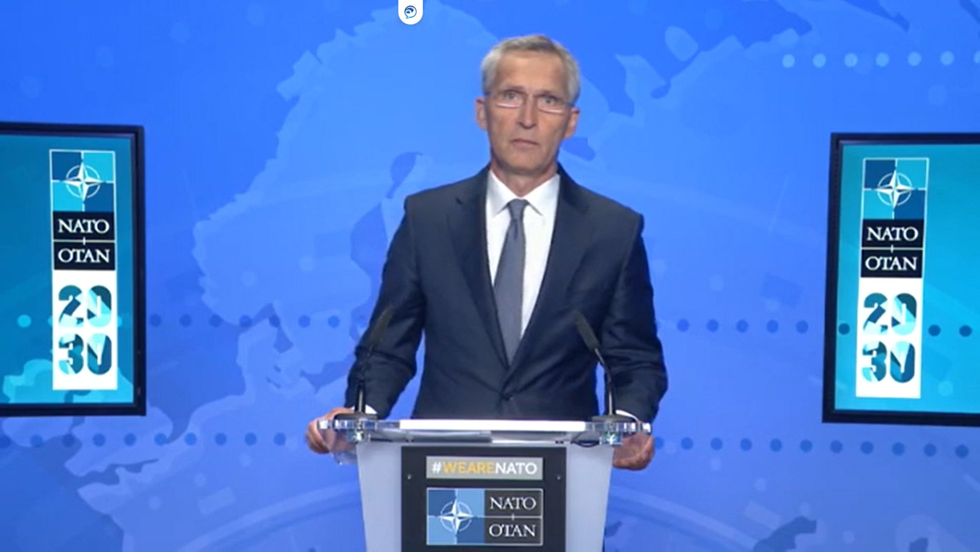 Jens Stoltenberg, secrétaire général de l’OTAN lors de la conférence de presse du 17 août