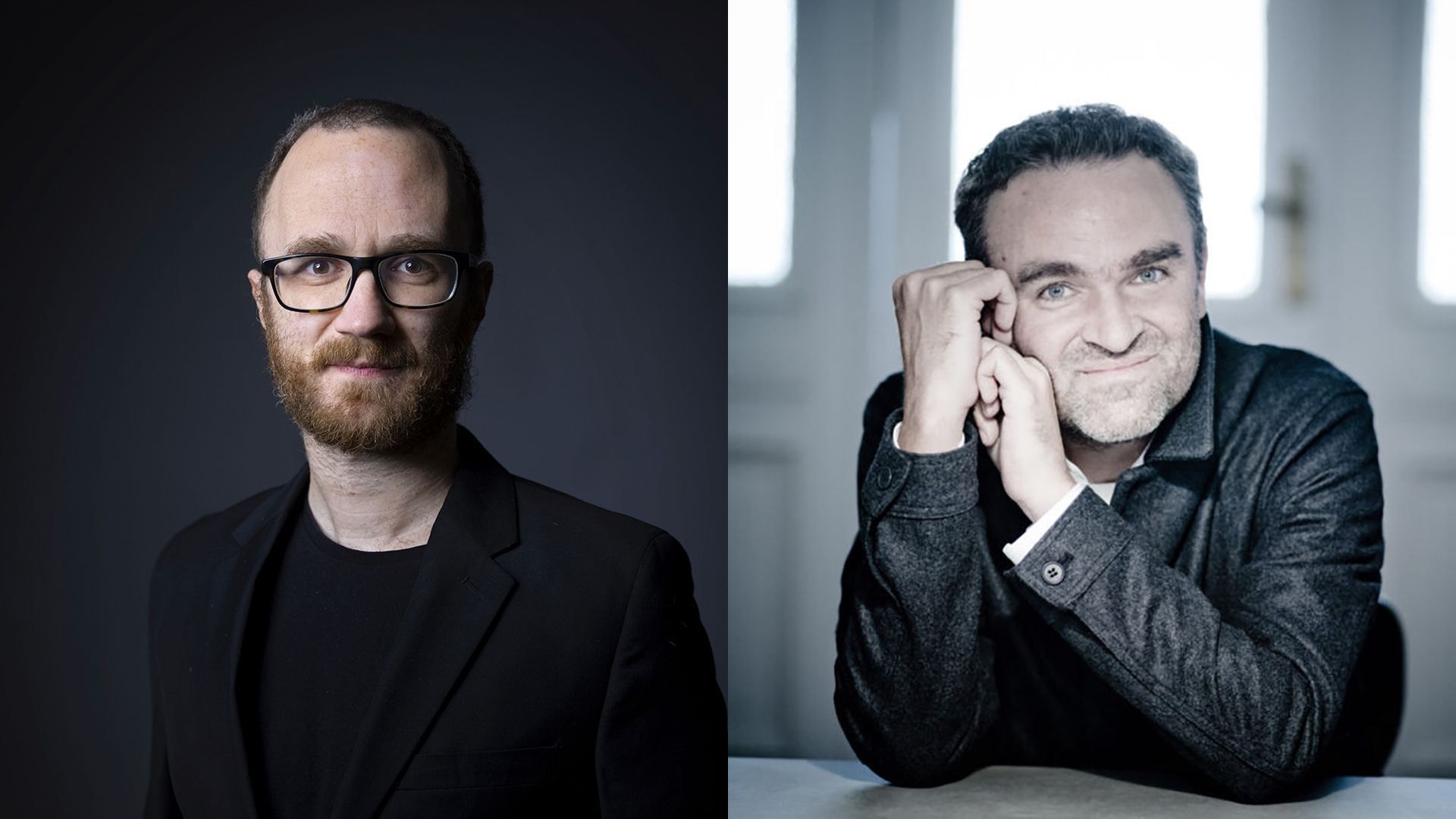 Daan Janssens compositeur de l’œuvre imposée en demi-finale, et Jörg Widmann compositeur de l’œuvre imposée en finale (photo M.Borggreve)