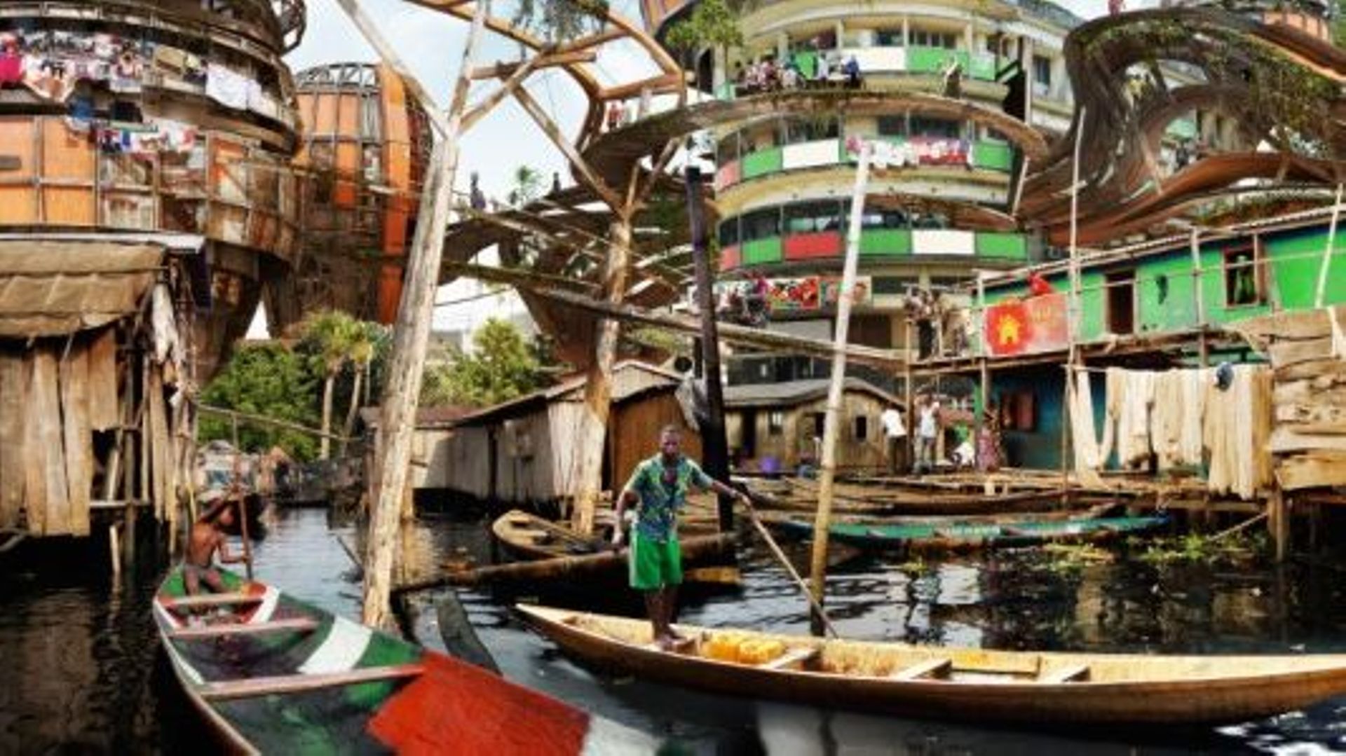 Olalekan Jeyifous a imaginé ce à quoi ressemblerait Lagos en 2050 dans sa série "Shanty Megastructures" ("mégastructures de bidonvilles improvisées", en français).