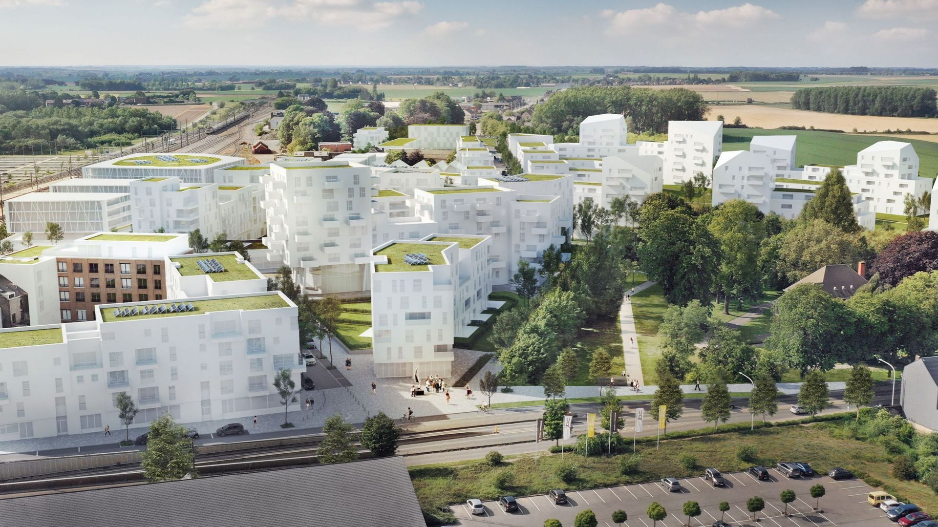 Voici ce à quoi pourrait ressembler dans le futur le quartier dit de la gare à Gembloux. On prévoit d'y construire 900 logements. Il s'agira principalement d'immeubles à appartements de 1 à 8 étages. Une école, une crèche et un parc seront également const