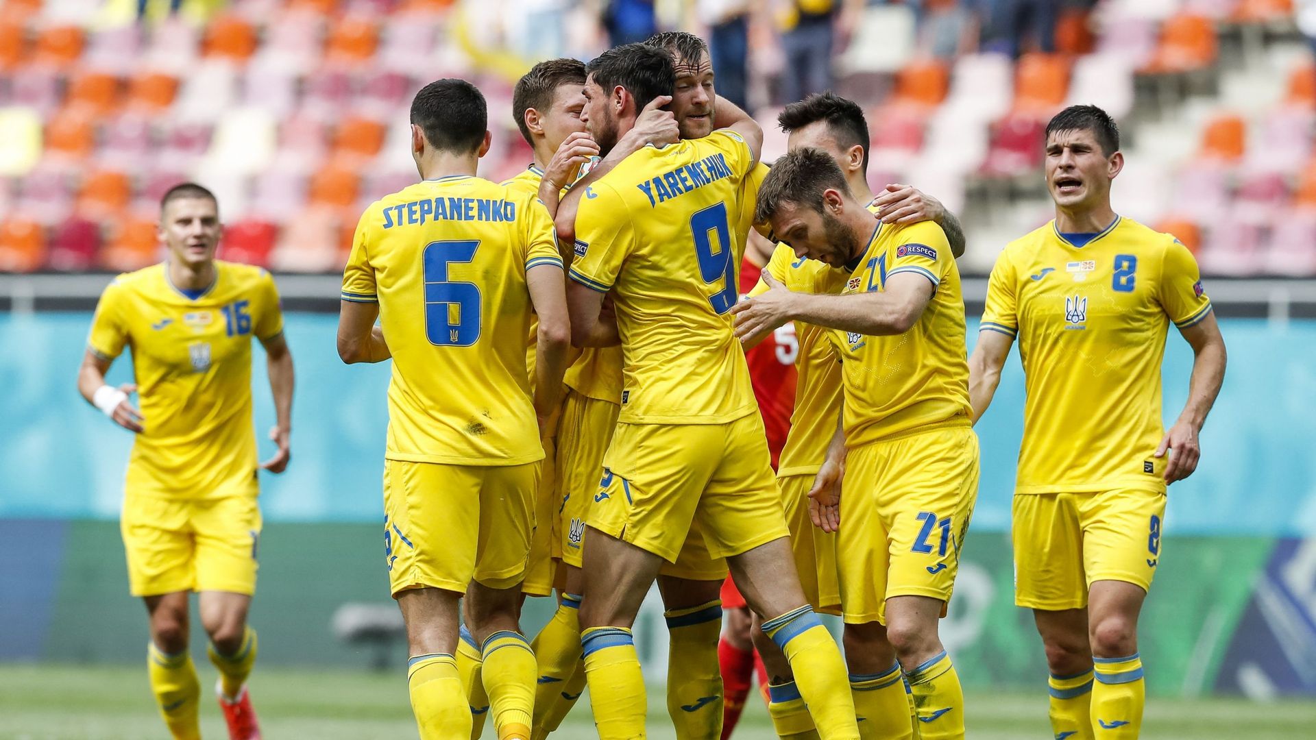 L’équipe nationale ukrainienne fête un but lors du dernier Euro