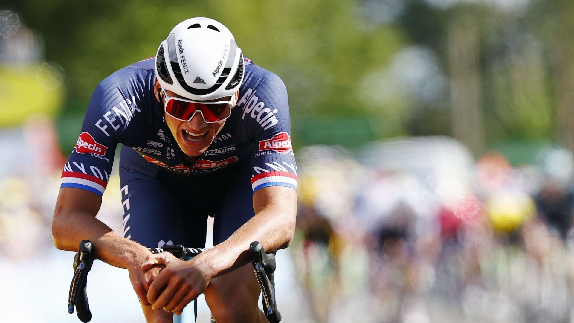 La joie de Mathieu van der Poel, lauréat d'une étape sur le Tour de France.