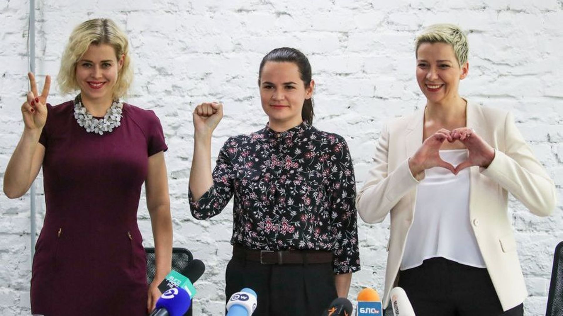 Veronika Tsekalo, Svetlana Tikhanovskaya et Maria Kolesnikova durant la campagne électorale 