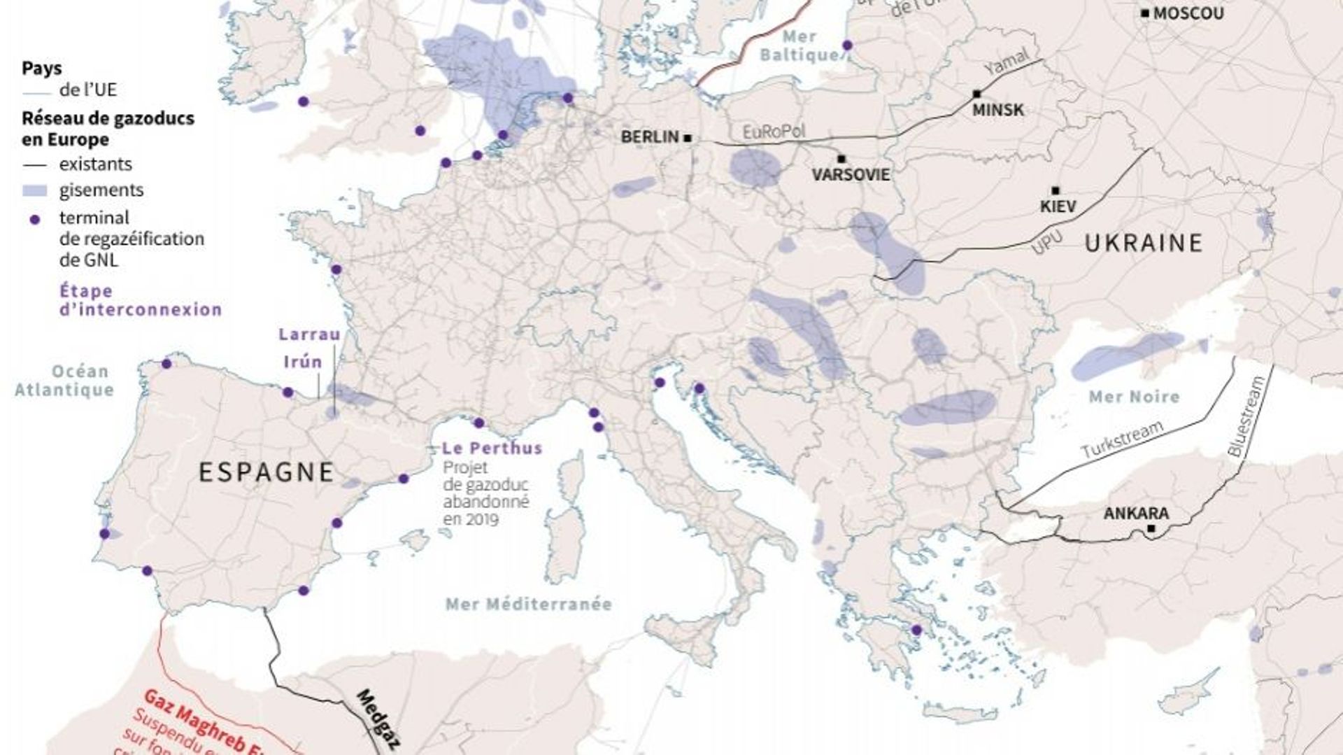 Le réseau de gazoducs en Europe.