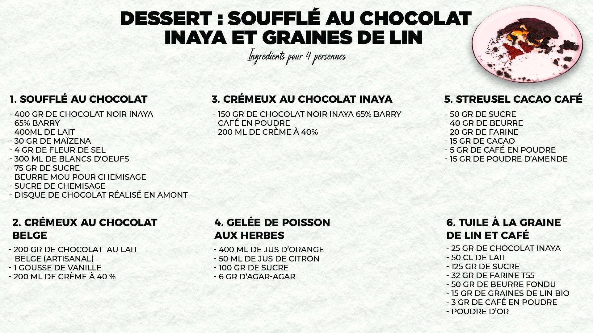 Envie de réaliser le dessert de Curtis et Pascal ? Voilà les ingrédients !