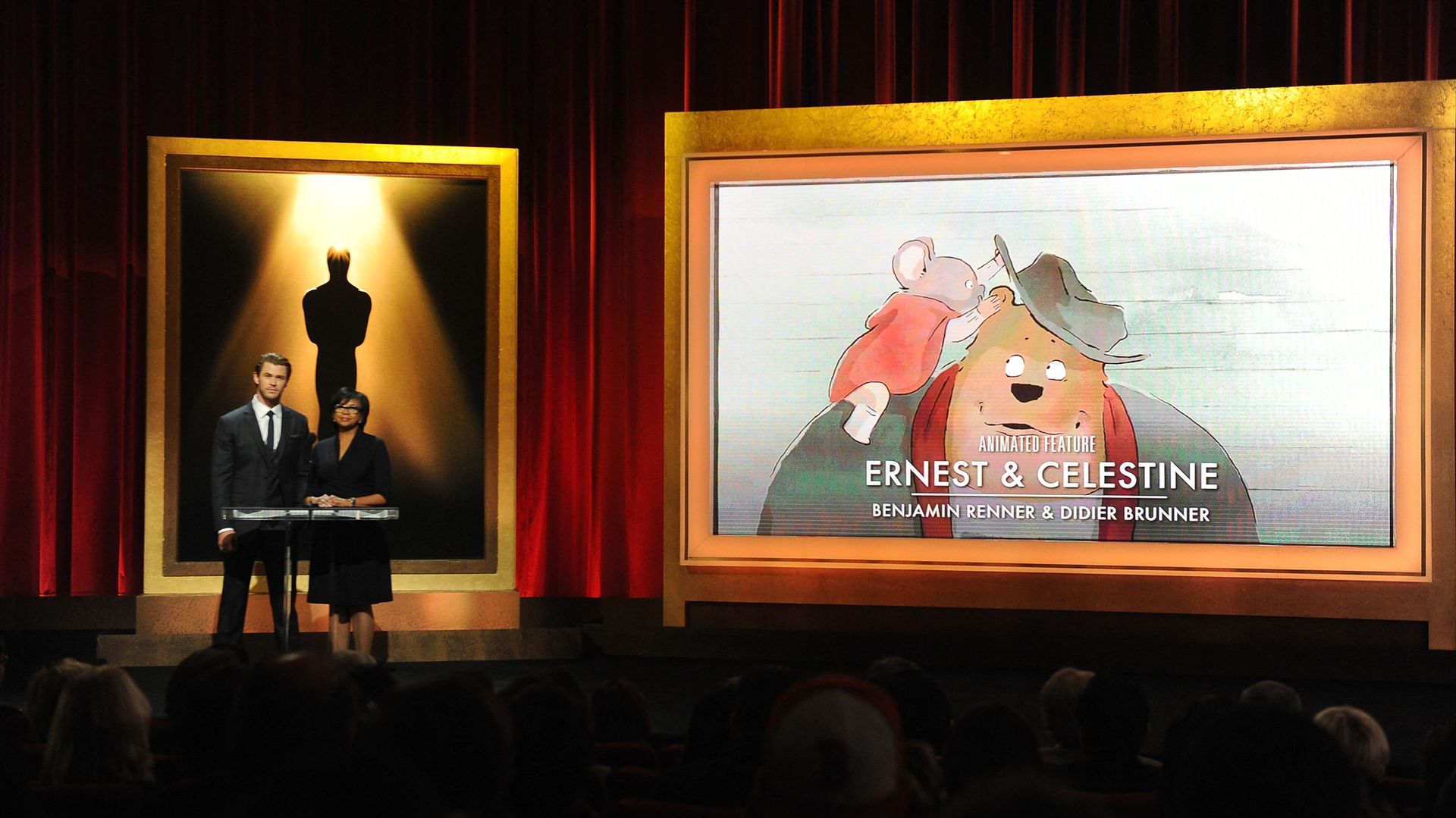 Le film d'animation "Ernest et Célestine", réalisé en 2012 par Stéphane Aubier, Vincent Patar et Benjamin Renner à partir des albums, lors de sa nomination aux Oscars en 2014. Le film a également été couronné du César du Meilleur film d'animation en 2013.