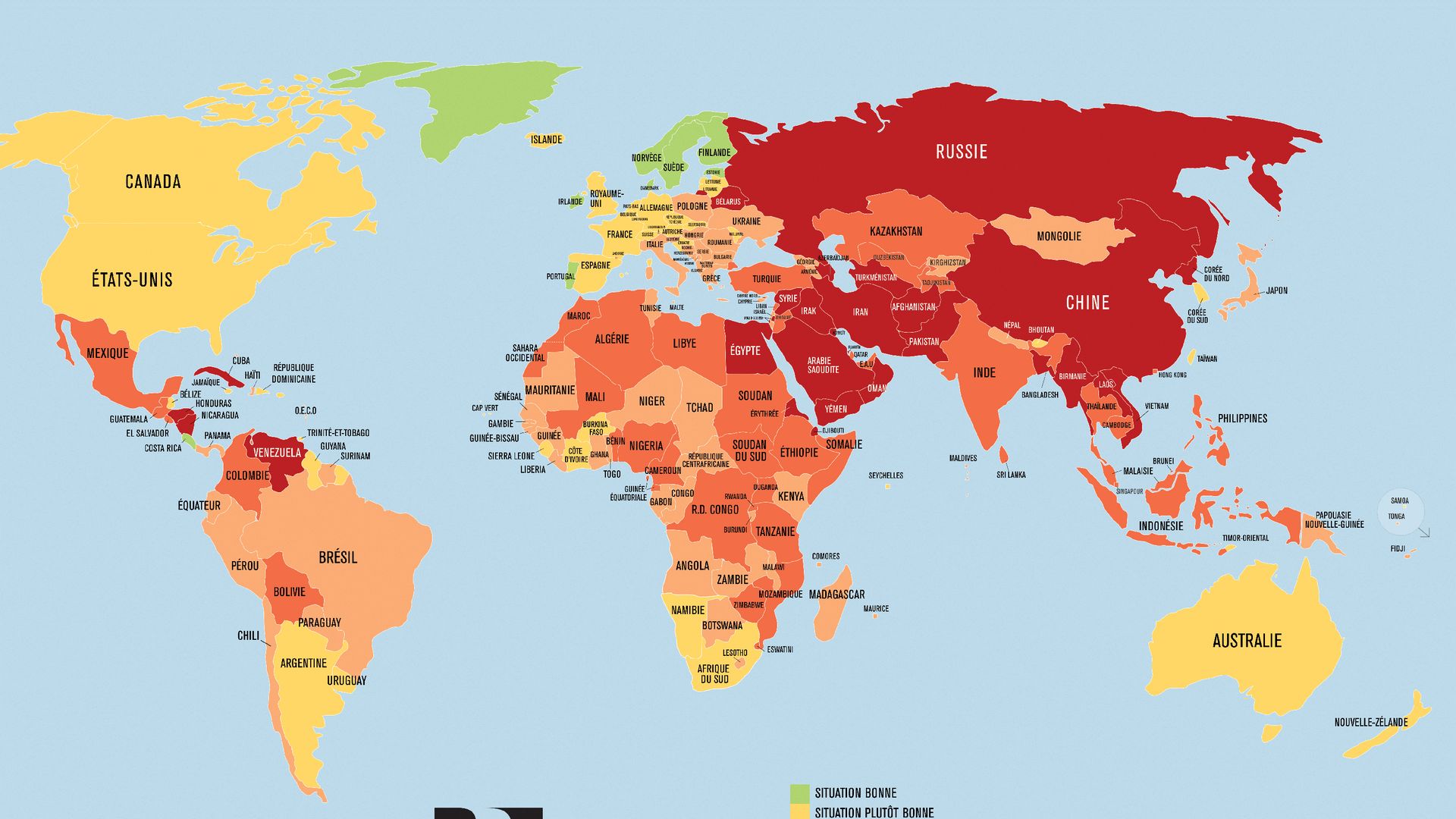 Carte de liberté de la presse dans le monde en 2022.