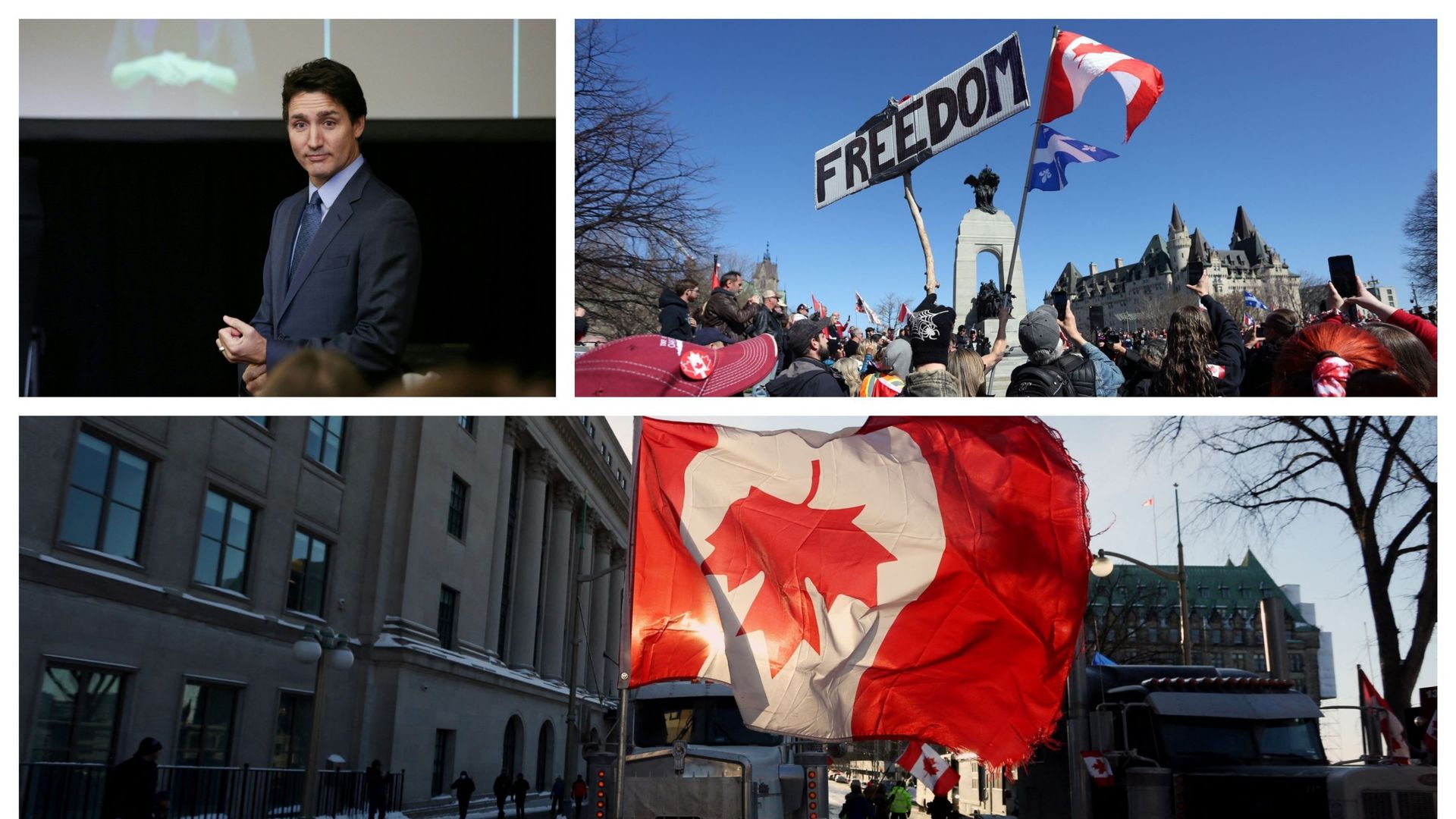 Justin Trudeau ce 25 novembre et grève à Ottawa en février dernier 