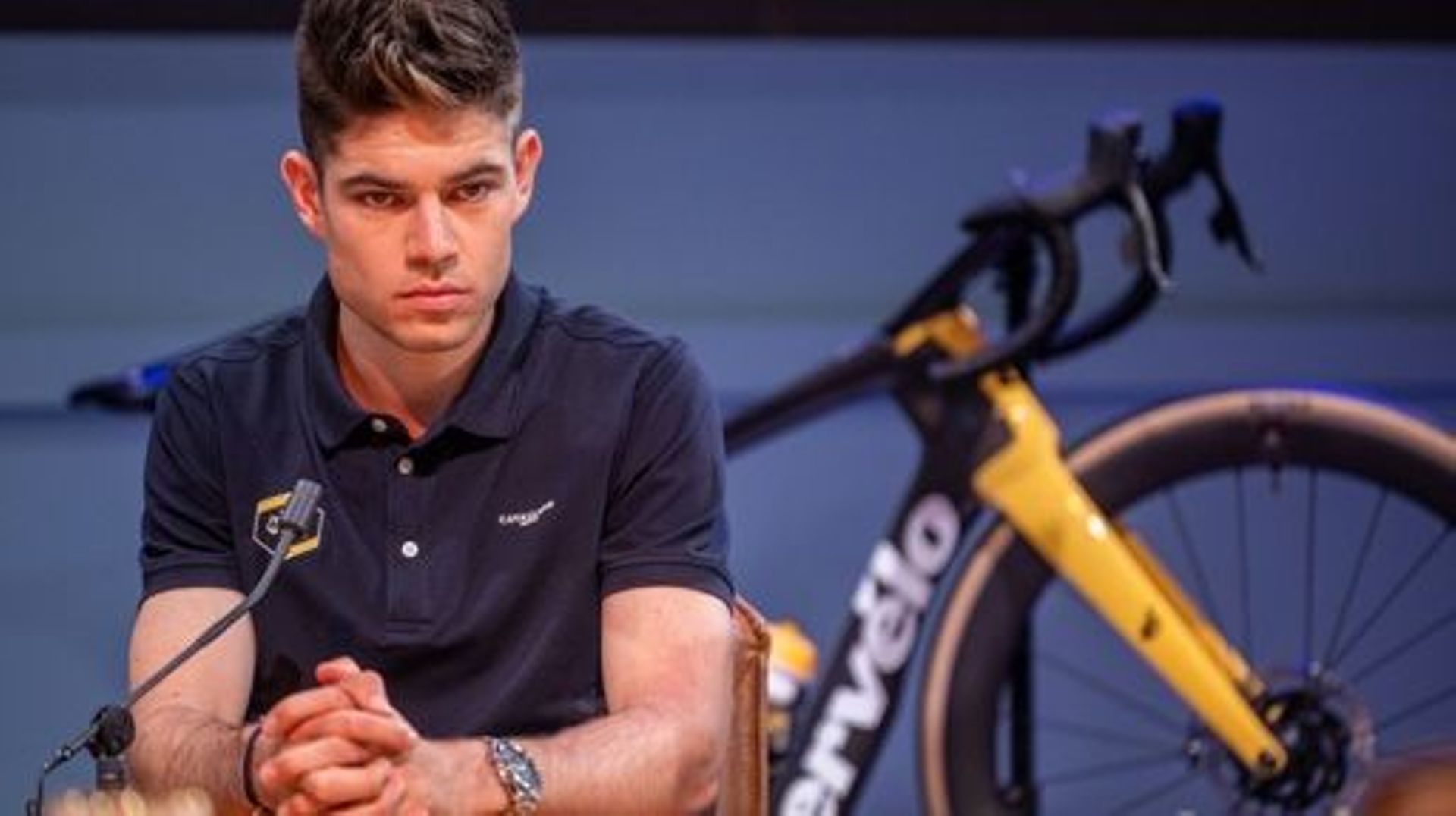 Belgian Wout Van Aert of Team Jumbo-Visma pictured during the presentation of the Team Jumbo-Visma cycling team for the 2023 cycling season, Thursday 22 December 2022, in Amsterdam, The Netherlands. BELGA PHOTO LUC CLAESSEN