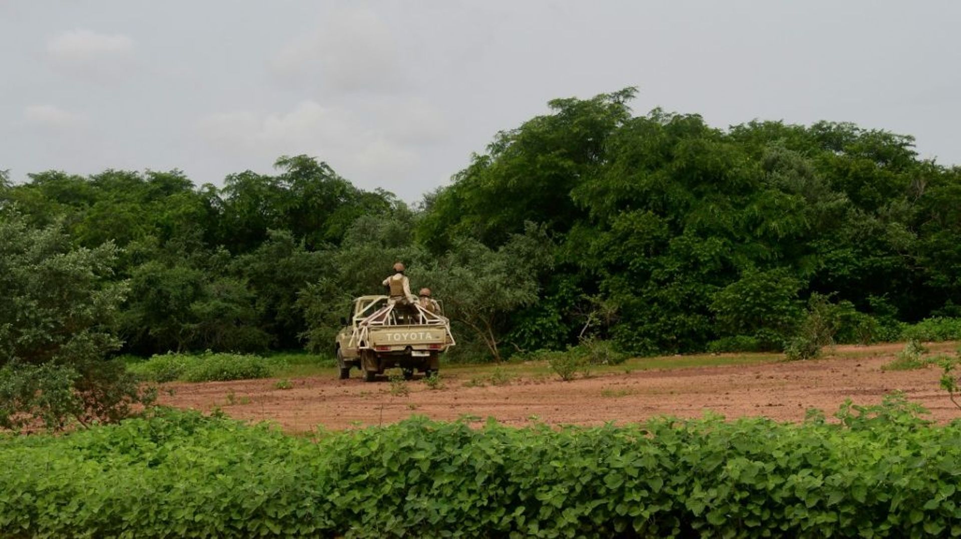 Les forces de sécurité nigériennes patrouillent la réserve de girafes de Kouré, le 21 août 2020