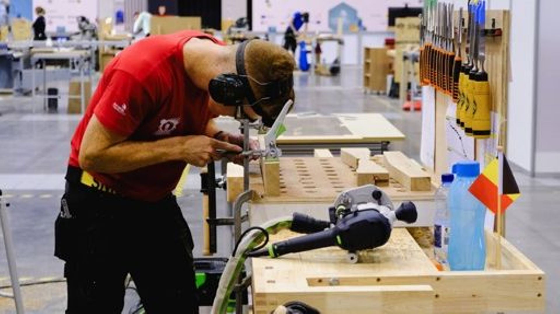 Belgian participant Alain Maes, joinery, pictured during the Euroskills 2023 competition in Gdansk, Poland, Wednesday 06 September 2023. EuroSkills is a vocational skills competition which is staged as a European championship every two years. Around 400 a