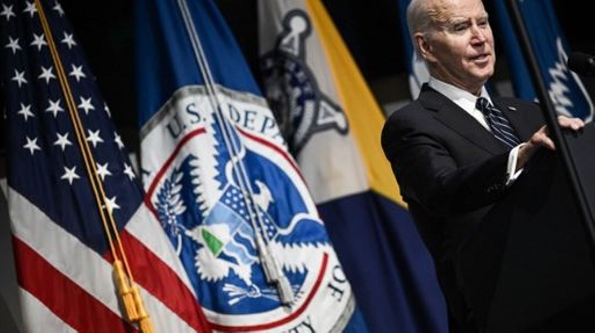 US President Joe Biden speaks at the Department of Homeland Security (DHS) 20th Anniversary Ceremony at DHS headquarters in Washington, DC, on March 1, 2023 Brendan SMIALOWSKI / AFP