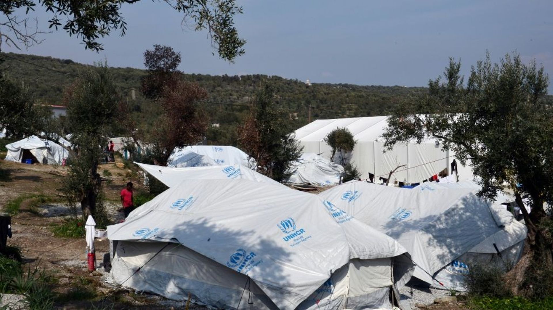La situation la plus préoccupante est dans les centres d'accueil et d'identification de Moria sur l'île de Lesbos, ici photographié le 16 mars 2017, et de Vathy à Samos, selon l'Onu