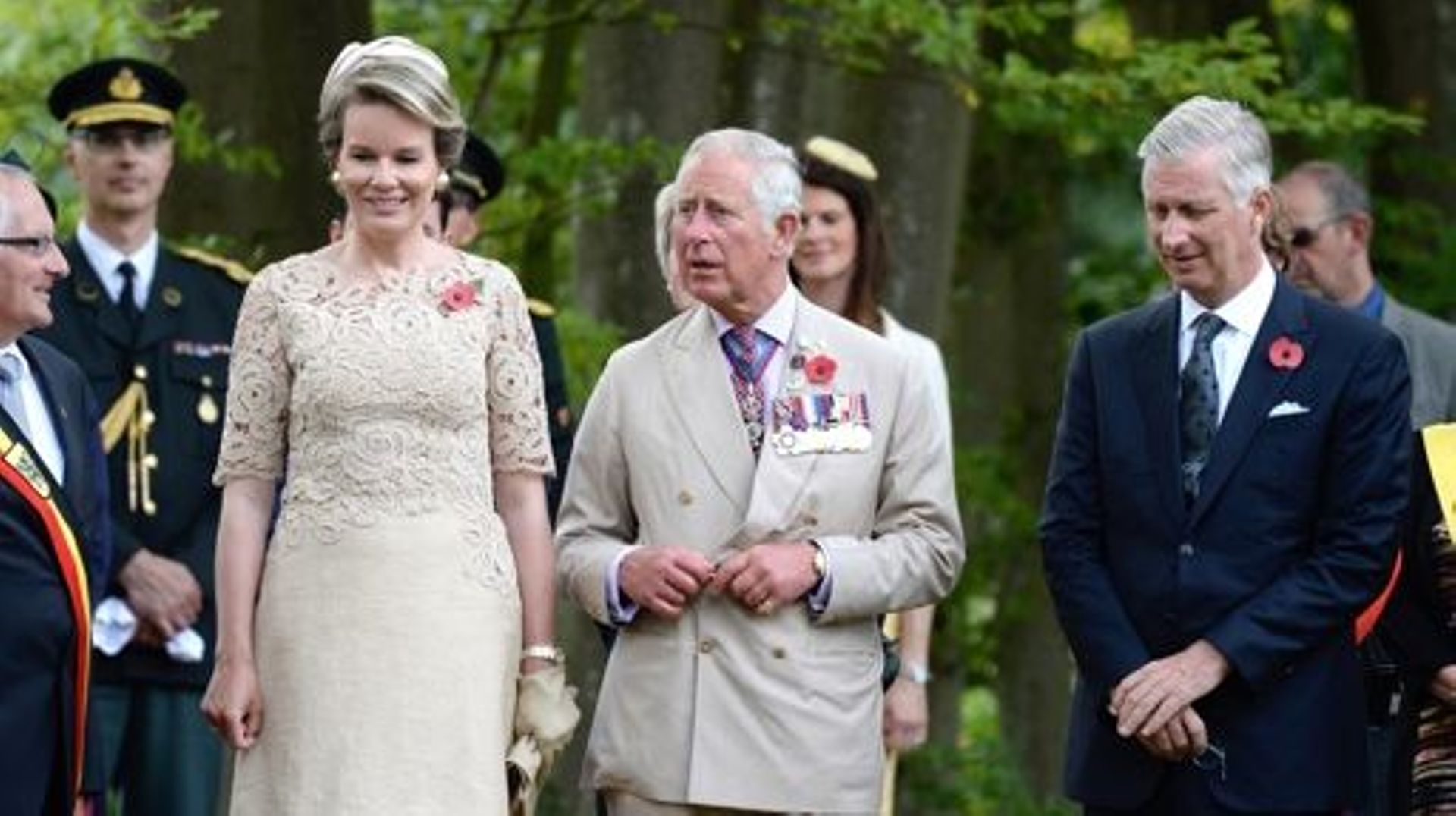 Queen Mathilde of Belgium, Britain’s Prince Charles, Prince of Wales and King Philippe – Filip of Belgium pictured during the opening of the British Memorial Garden in Passchendaele Memorial Park and a meeting with designers and gardeners who created the