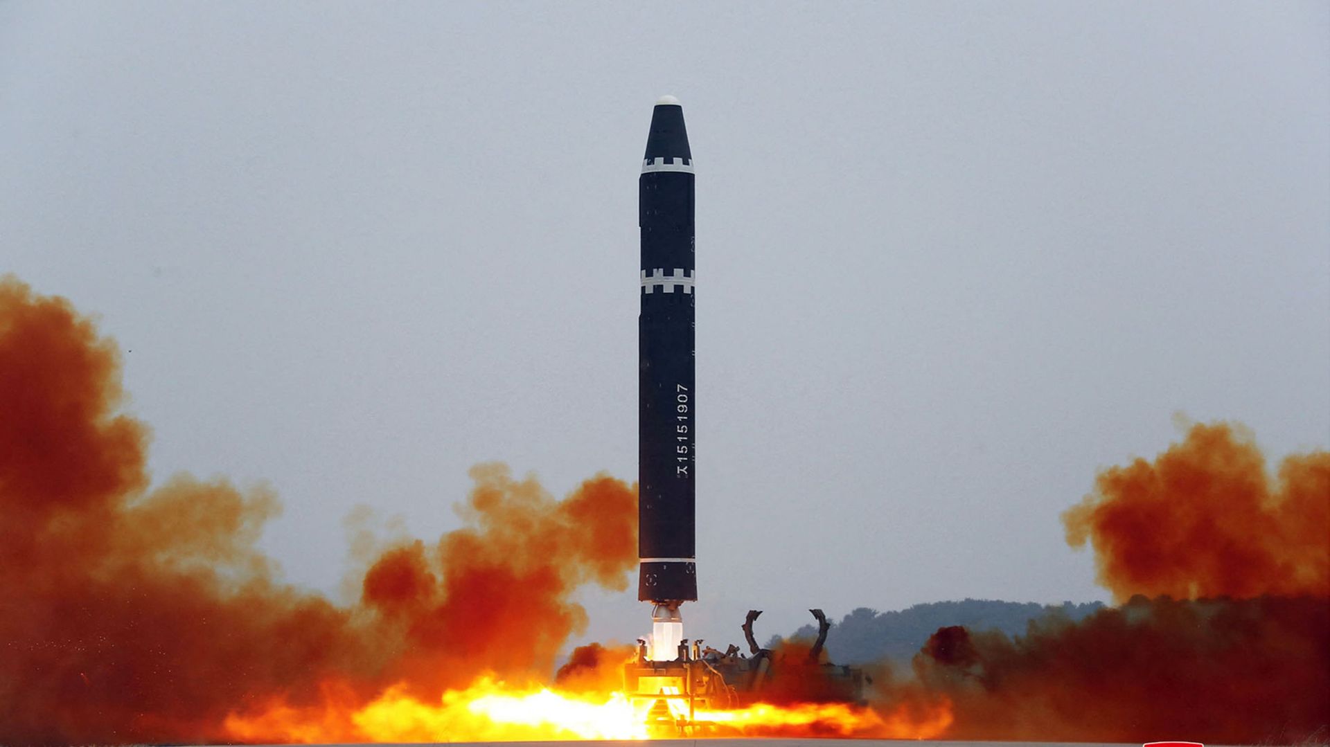 This picture taken on February 18, 2023 and released from North Korea’s official Korean Central News Agency (KCNA) on February 19, 2023 shows test-firing of the intercontinental ballistic missile (ICBM) at Pyongyang International Airport.