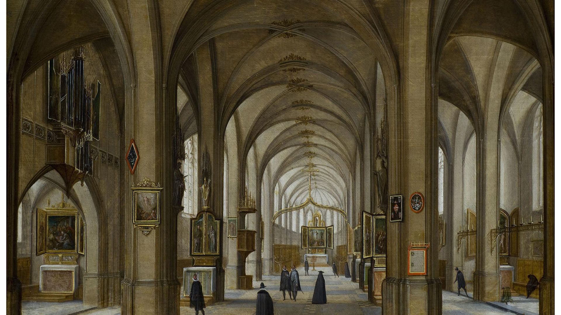 Hendrik van Steenwijck II (Anvers, 1580 – Leyde, 1640) Intérieur d’une cathédrale gothique, huile sur cuivre
