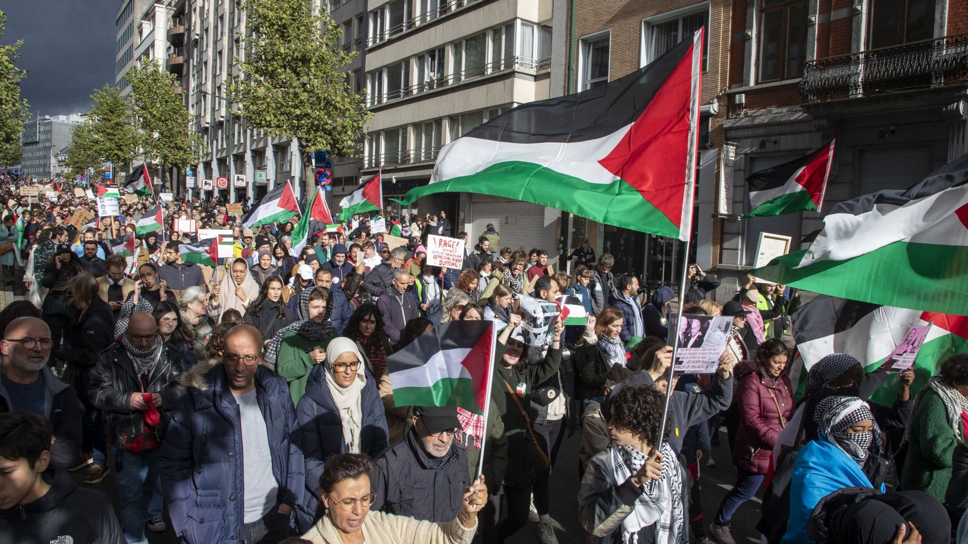 Image d'illustration (une manifestation « Gaza : arrêtez les massacres, arrêtez l'impunité » en soutien au peuple palestinien, à Bruxelles, le dimanche 22 octobre 2023).