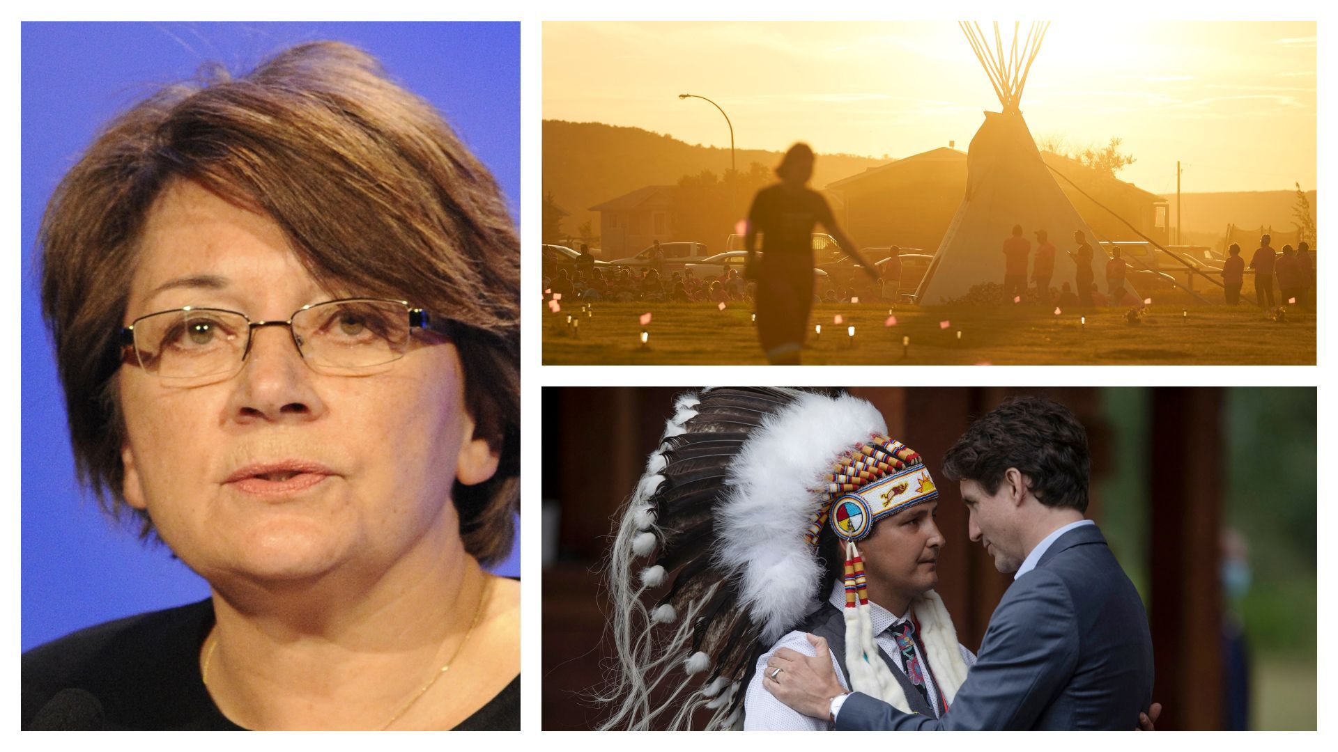 Mary Simon, la nouvelle gouverneure générale du Canada, et images de la visite de Justin Trudeau chez les habitants de la Première Nation Cowessess, dans le Saskatchewan le 26 juin 2021.