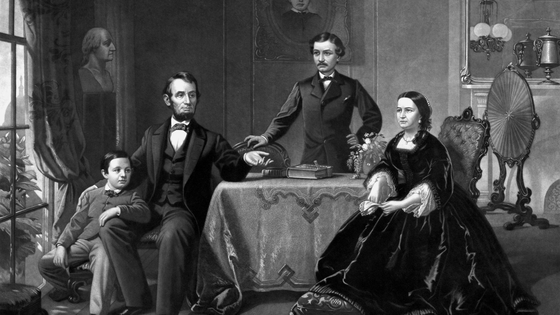 Robert Todd Lincoln, debout entre ses parents.