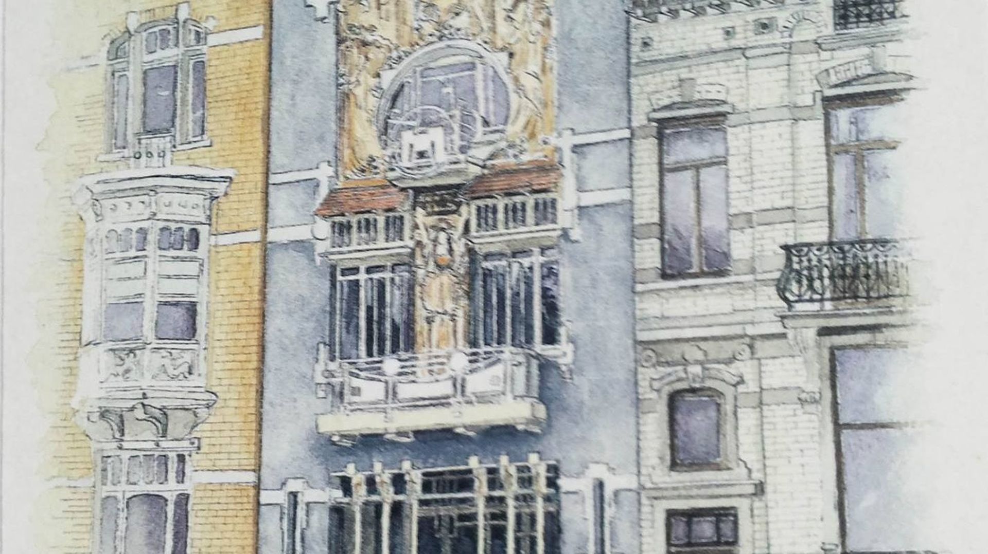 Dessin de la façade de la Maison Cauchie située au 5 rue des Francs Etterbeek