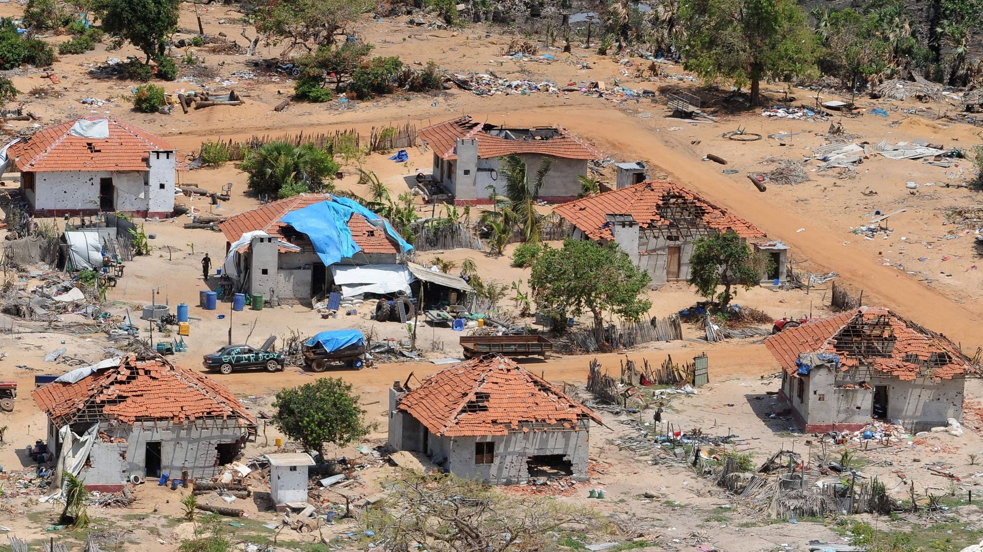 Des maisons détruites lors de la guerre, au nord du Sri Lanka