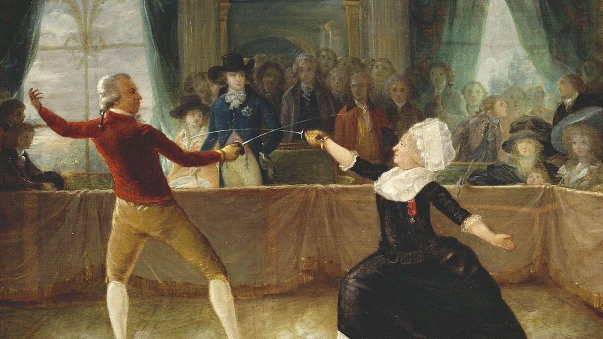 Alexandre-Auguste Robineau.- Assaut d’armes à Carlton House entre les chevaliers Saint George et d’Eon, 9 avril 1787.