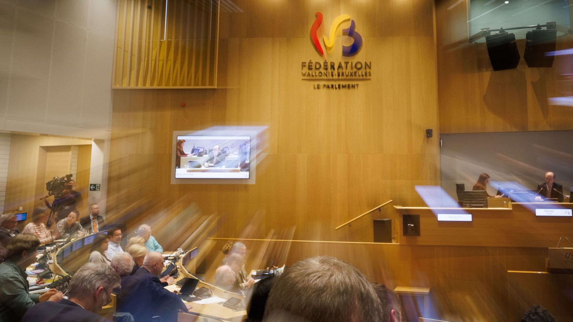 Le parlement de la Fédération Wallonie-Bruxelles lors de la session plénière avant les élections de juin 2024, jeudi 25 avril 2024.


