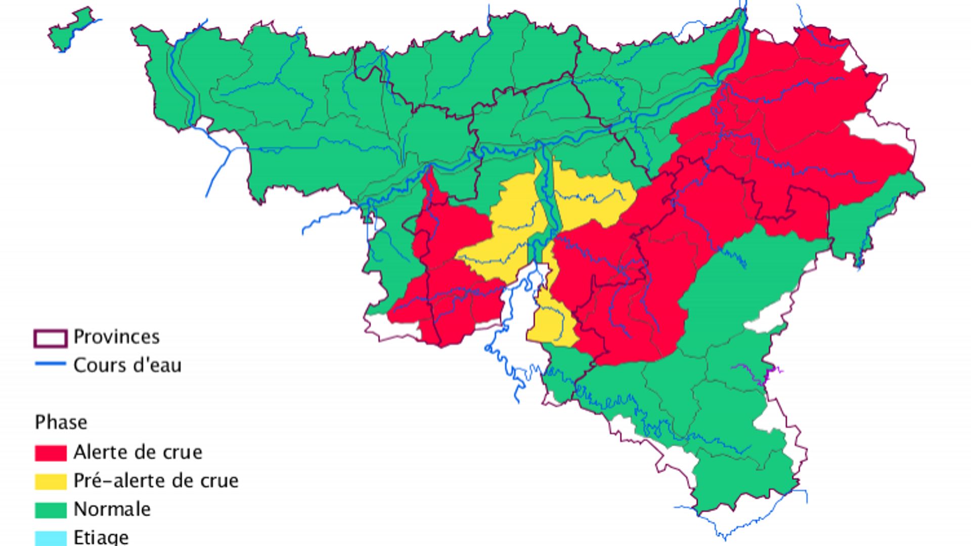 Etat des eaux en Wallonie mis à jour le 14/07/2021 à 12:57.