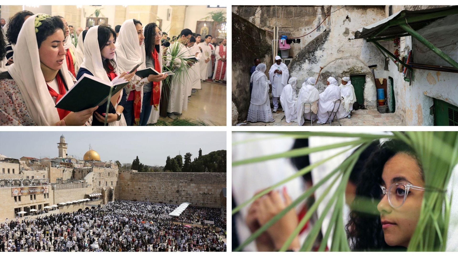 Communautés chrétiennes coptes et éthiopiennes et communauté juive priant à Jérusalem (illustrations)