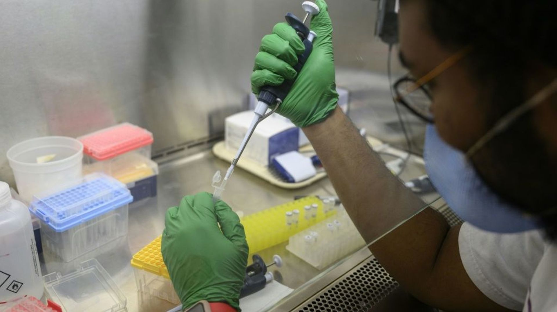 Test de détection de la polio dans un laboratoire du Queens, à New York, le 25 août 2022