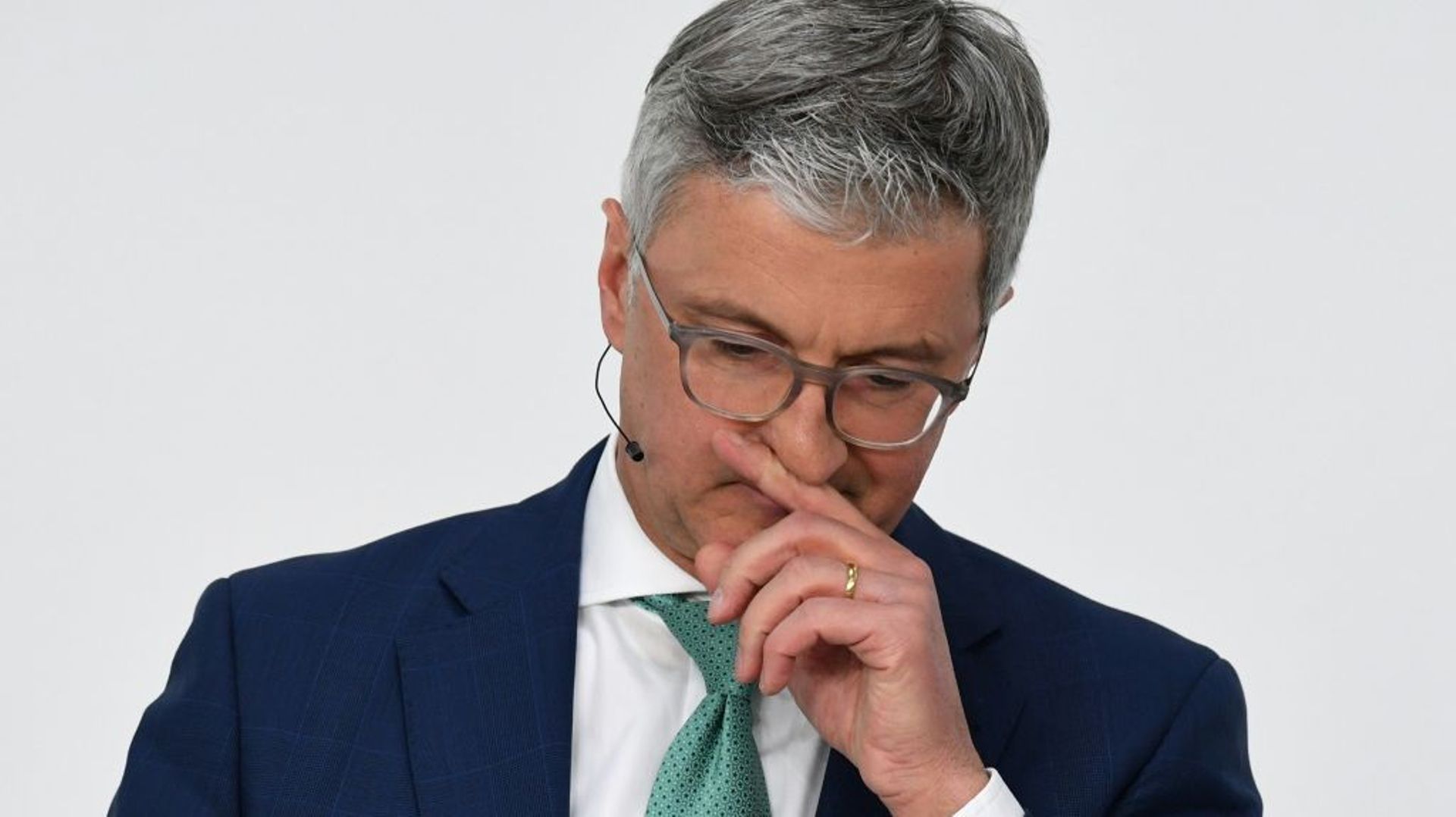 Rupert Stadler, alors PDG d'Audi, pendant une conférence de presse à Ingolstadt, en Allemagne, le 15 mars 2018