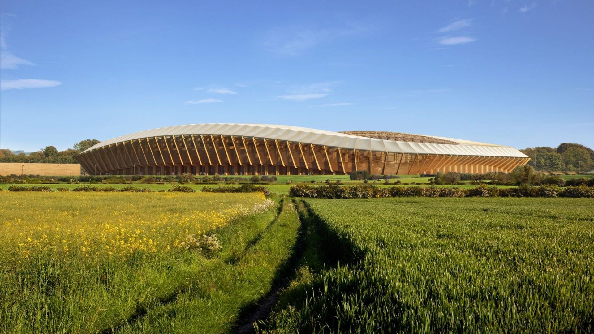 Ce stade de football, entièrement fait de bois, est signé par le bureau Zaha Hadid Architects