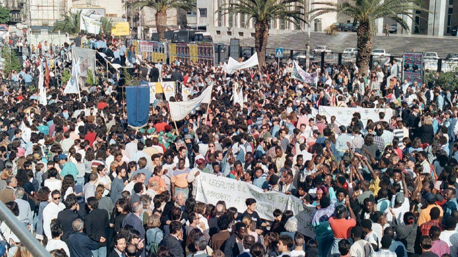 Manifestations à Palerme, le jour de l'assassinat du Juge Falcone