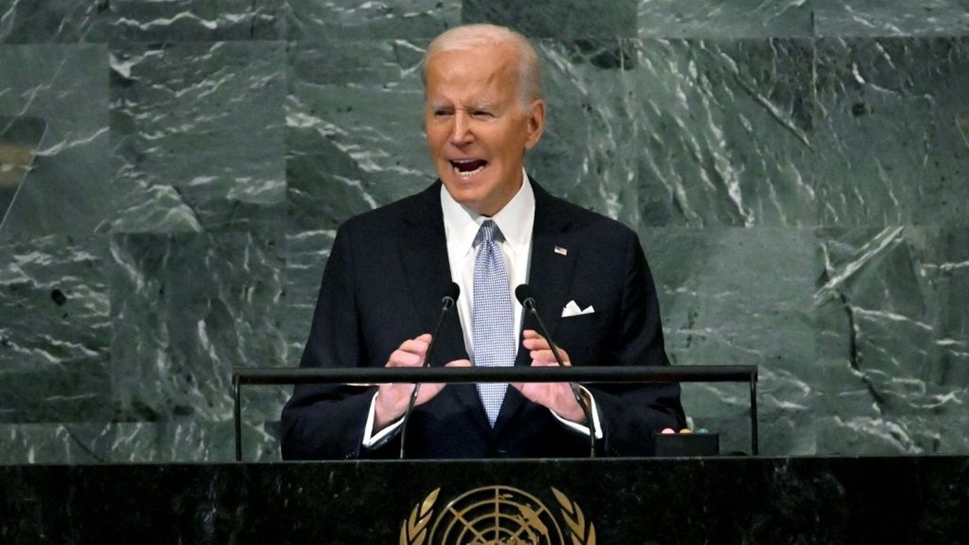 Le président des Etats-Unis Joe Biden à la tribune de l'Assemblée générale des Nations unies, le 21 septembre 2022 à New York