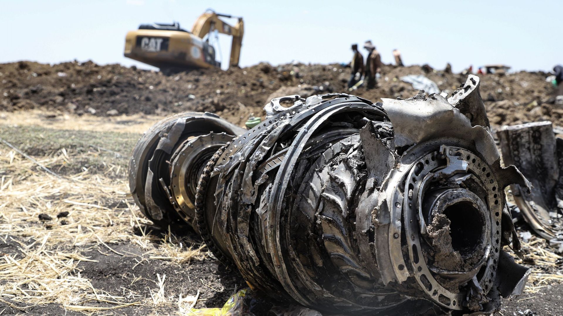 Les débris de l'avion d'Ethiopian Airlines qui s'est écrasé le 11 mars 2019 près de Bishoftu.