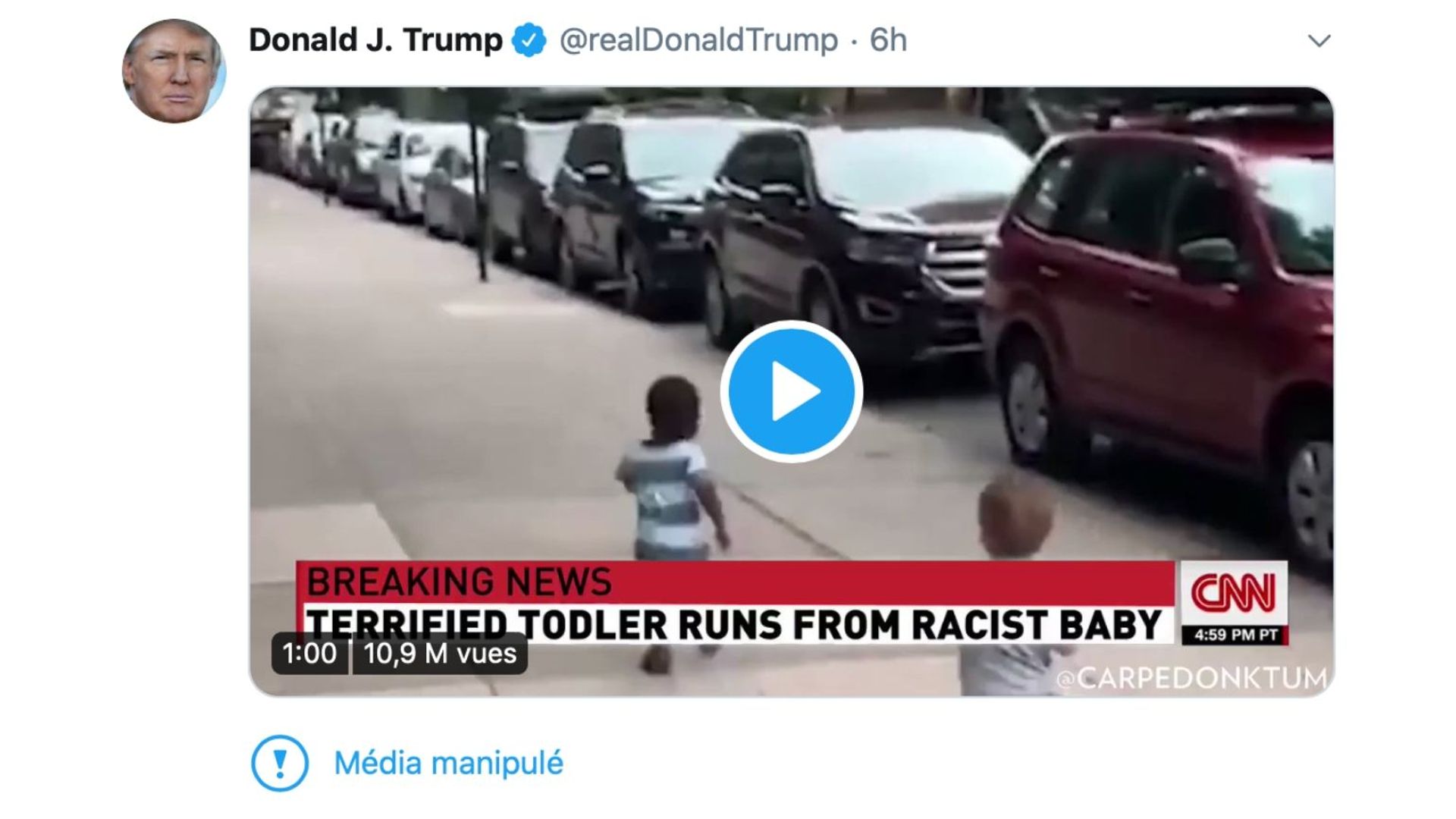 Twitter qualifie un tweet de Donald Trump de “média manipulé”
