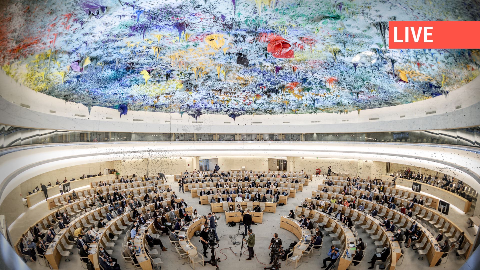 Vue générale de la salle XX qui accueille une session spéciale du Conseil des droits de l'homme de l'ONU sur l'Ukraine, à Genève, le 12 mai.