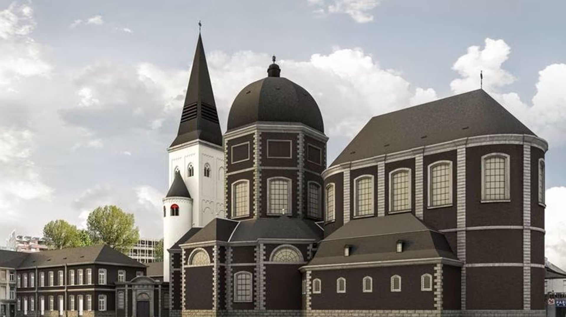 Illustration d’architectes de la restauration de la tour Saint-Jean-l’Evangéliste à Liège