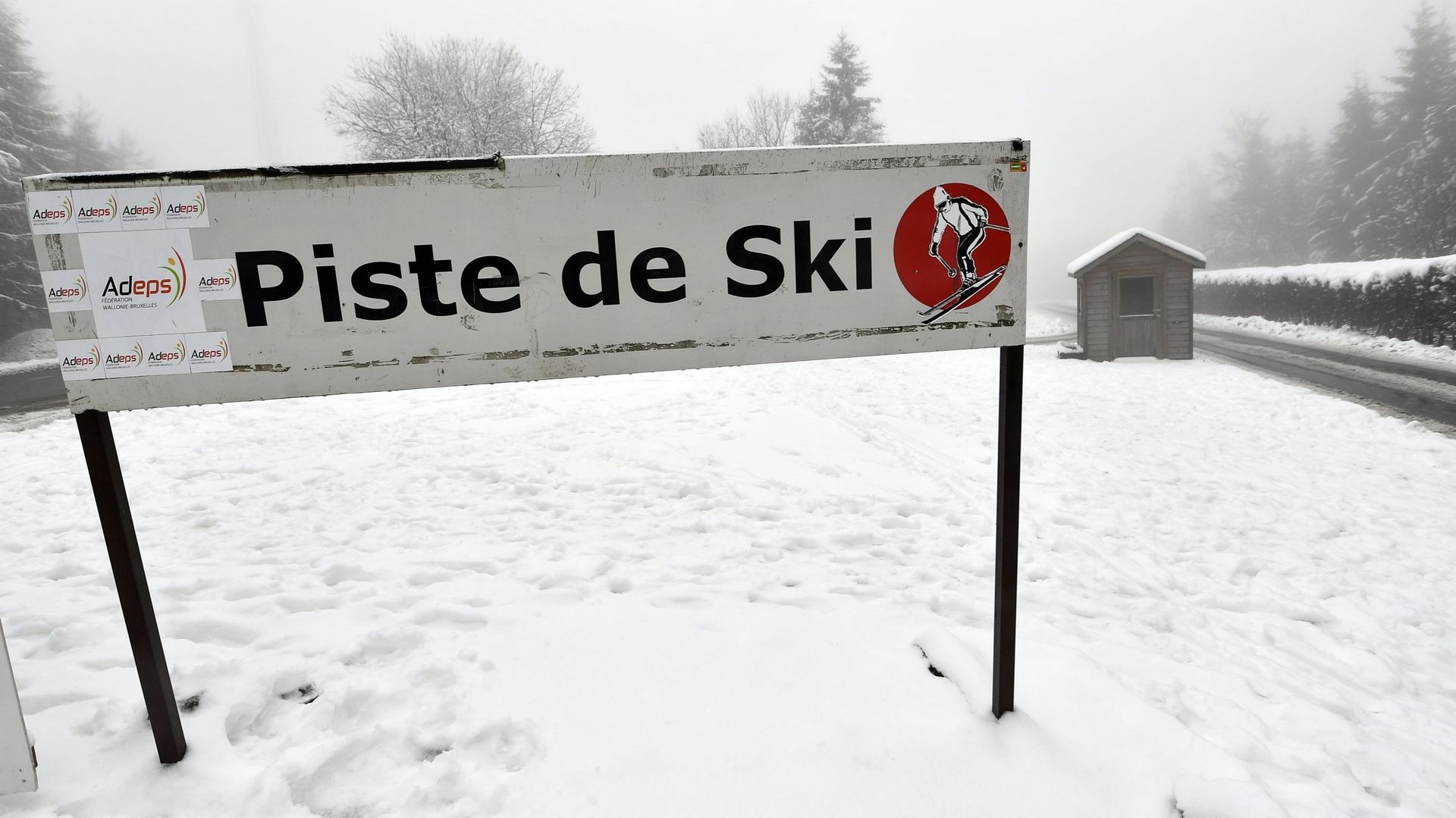 Alpine ski slope run (Adeps center) covered with snow in the beginning of December, Friday 13 January 2017, in Baraque de Fraiture, Luxembourg province. 