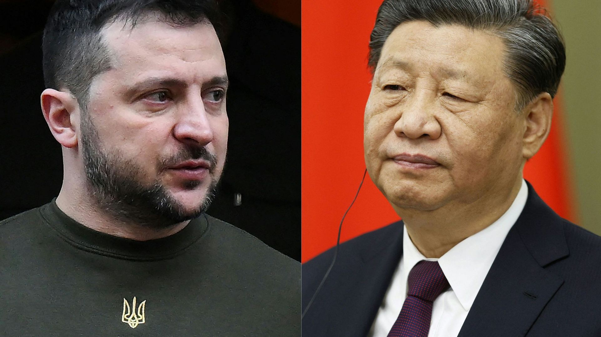 Le président ukrainien Volodymyr Zelensky (à g.) et son homologue chinois Xi Jinping (à dr.).