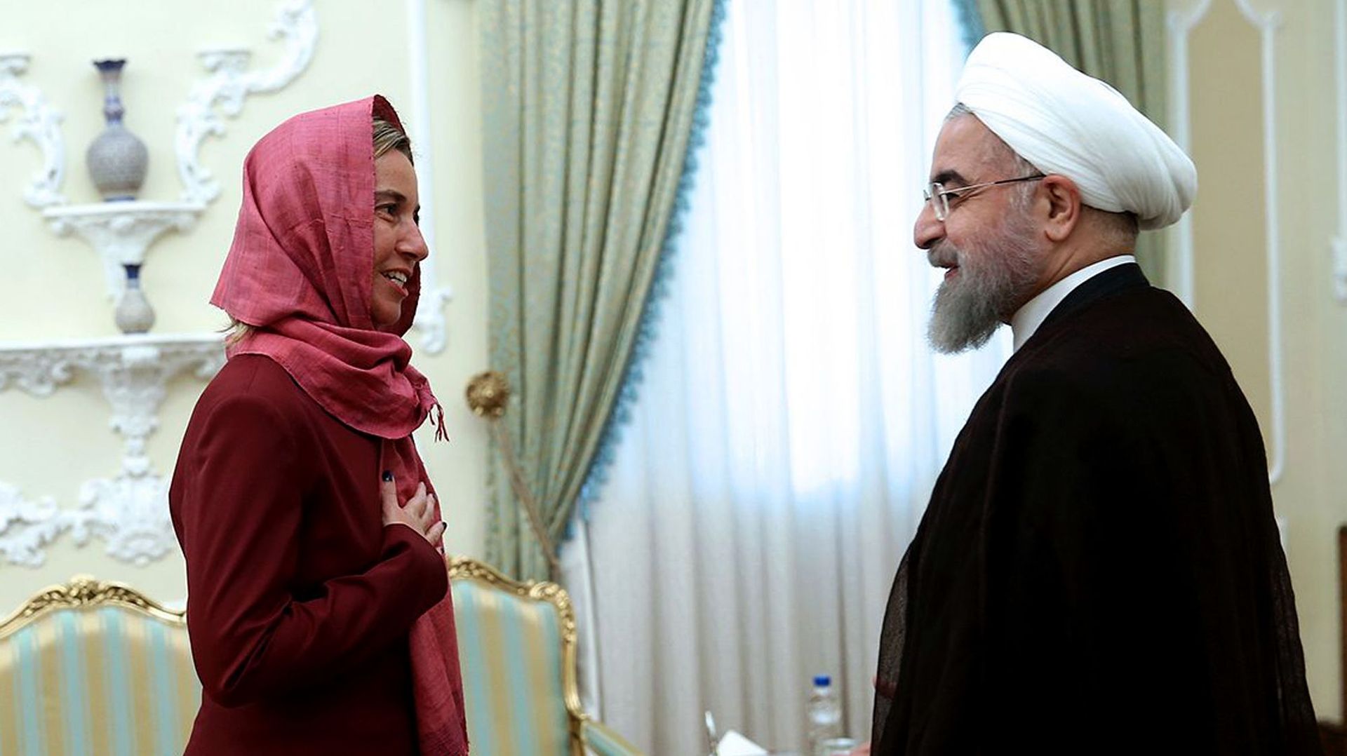 Federica Mogherini, la cheffe de la diplomatie européenne et Hassan Rohani, président iranien à Téhéran le 28 juillet dernier