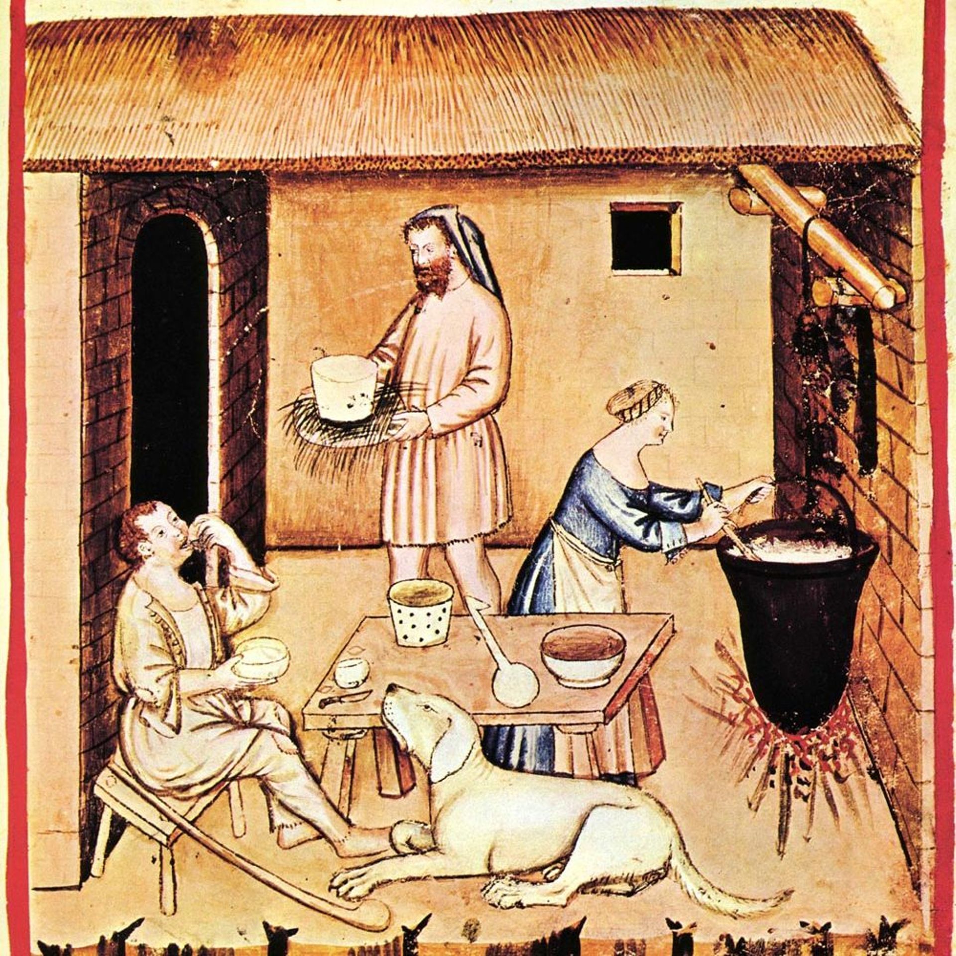 Fabrication du fromage, Tacuinum sanitatis Casanatensis (XIVe siècle) –