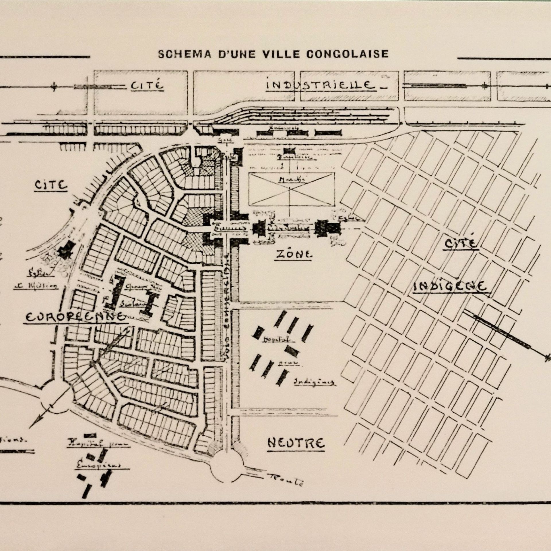 "Plan d’une ville congolaise" de René Schoentjes ; l’architecte du pavillon du Congo belge à l’Exposition Universelle de Bruxelles 1935.