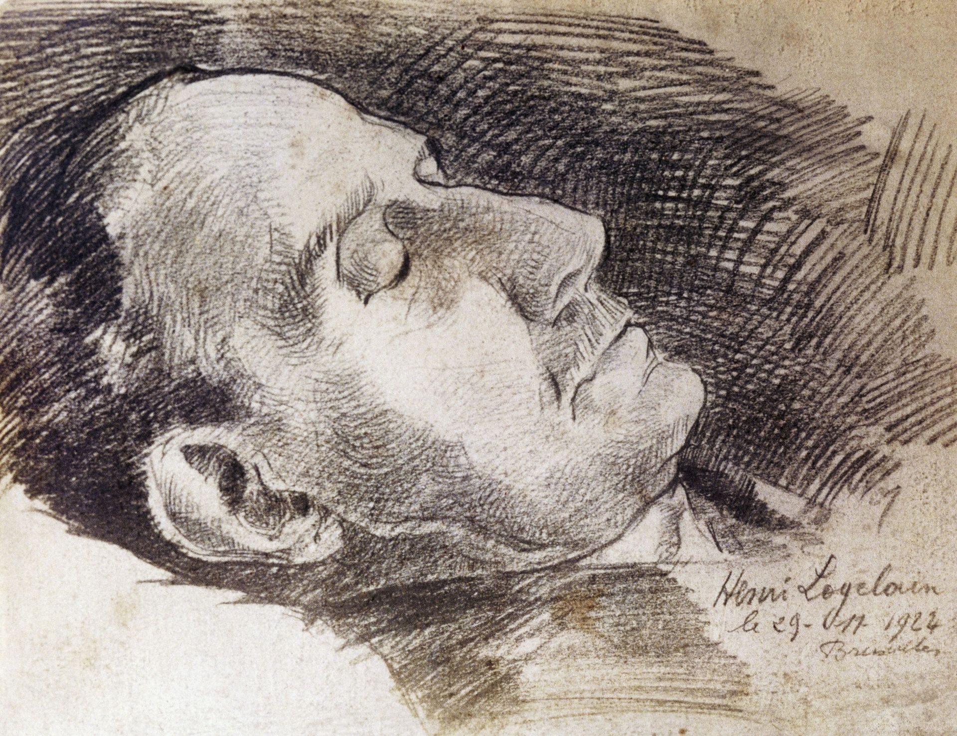 Portrait de Giacomo Puccini sur son lit de mort, réalisé le 29 novembre 1924 par Henri Loyelovin