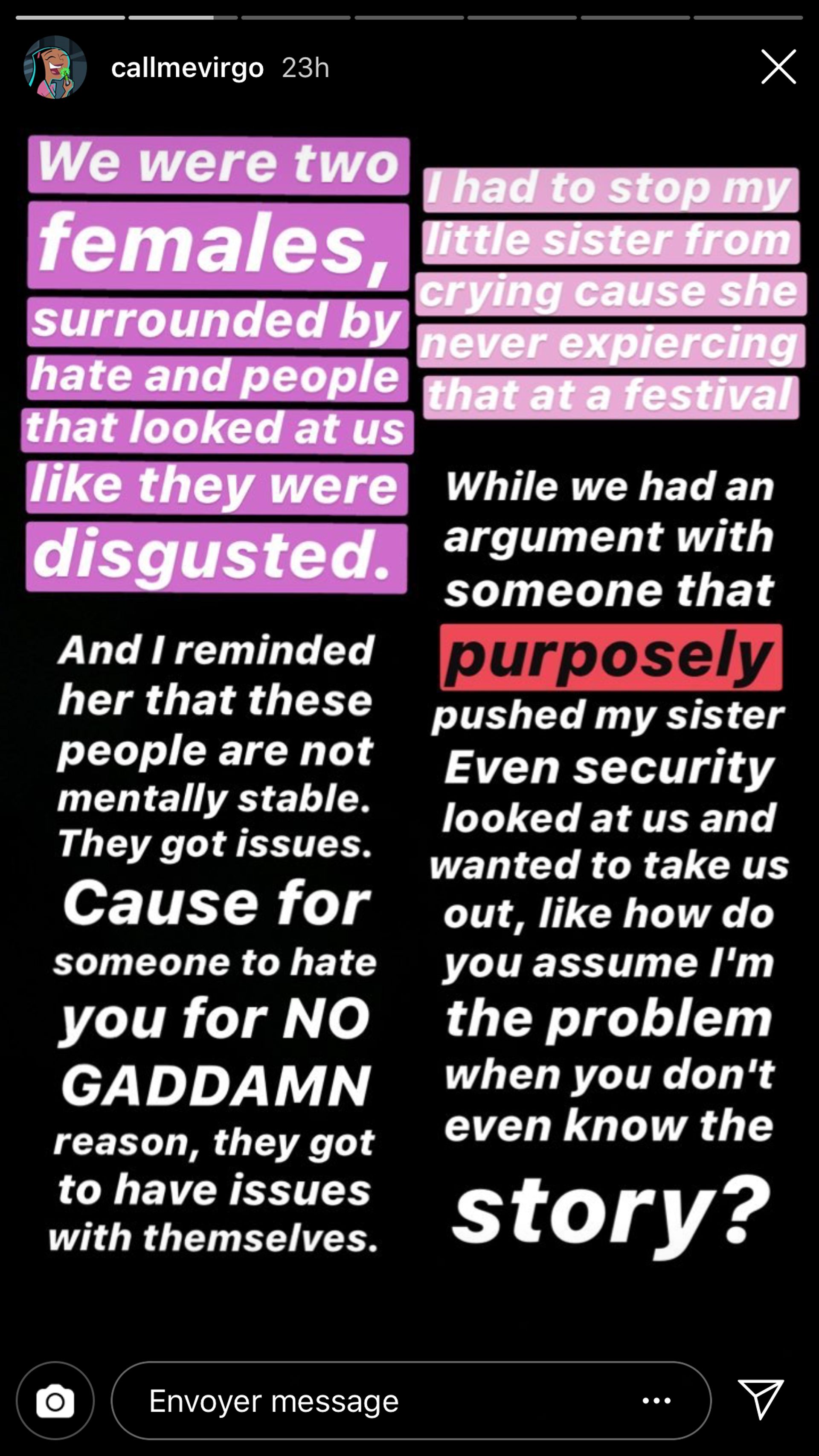 L'incident raciste est raconté sur Instagram