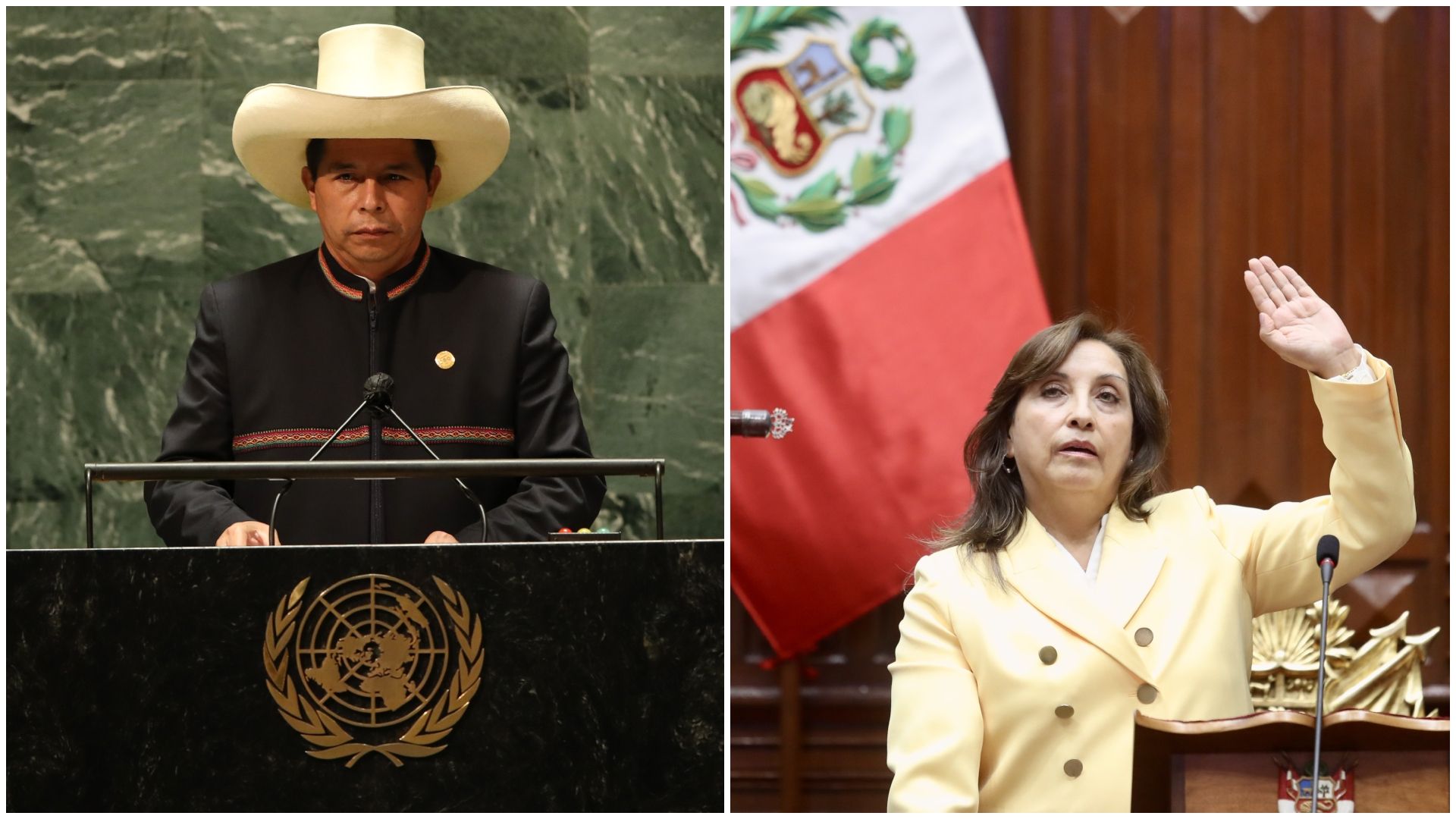 L'ex-président péruvien Pedro Castillo et l'actuelle présidente Dina Boluarte,