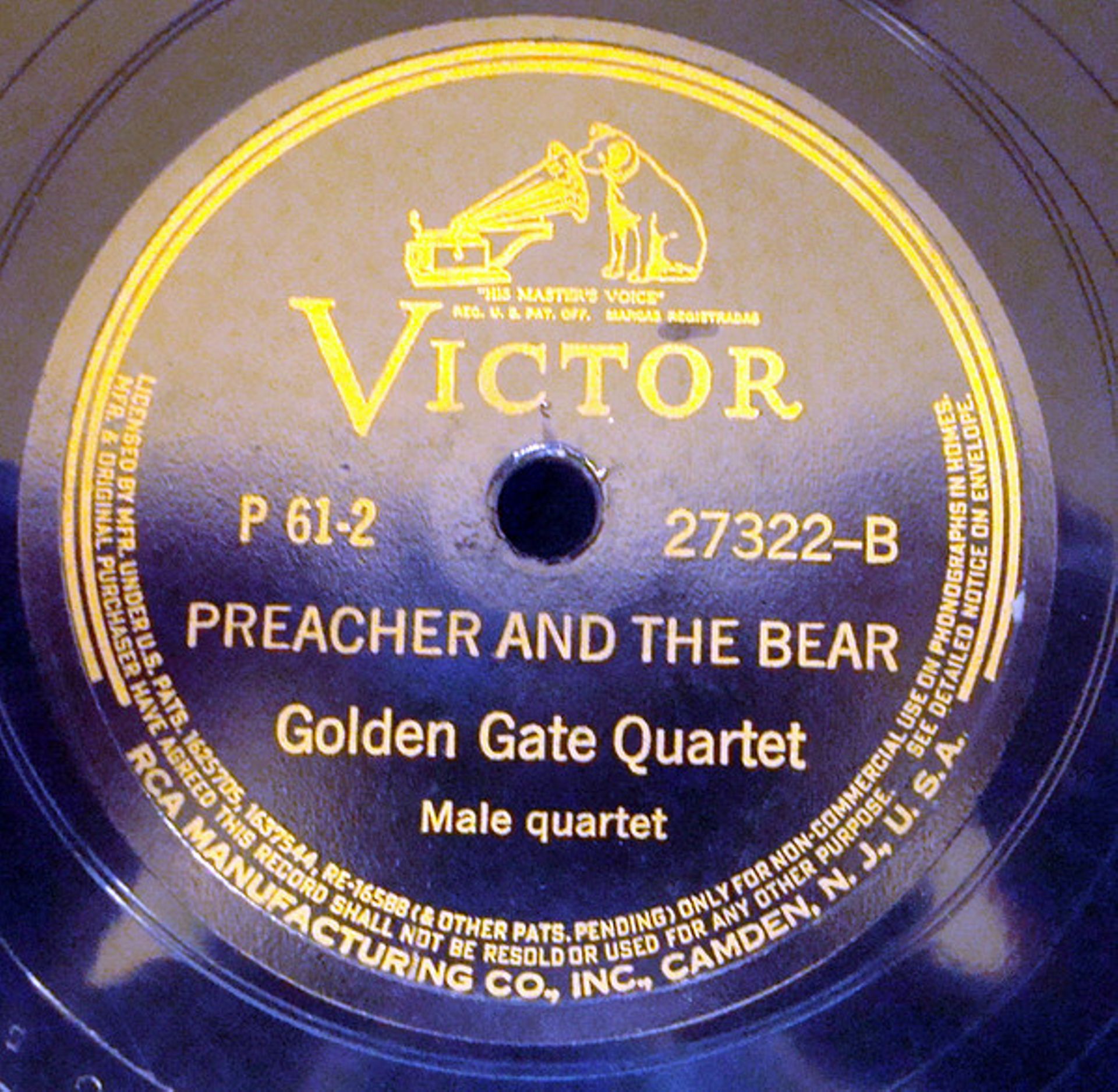 Face B Shellac 78T 27322-B Victor, Golden Gate Quartet, 'Preacher and the bear', 1937