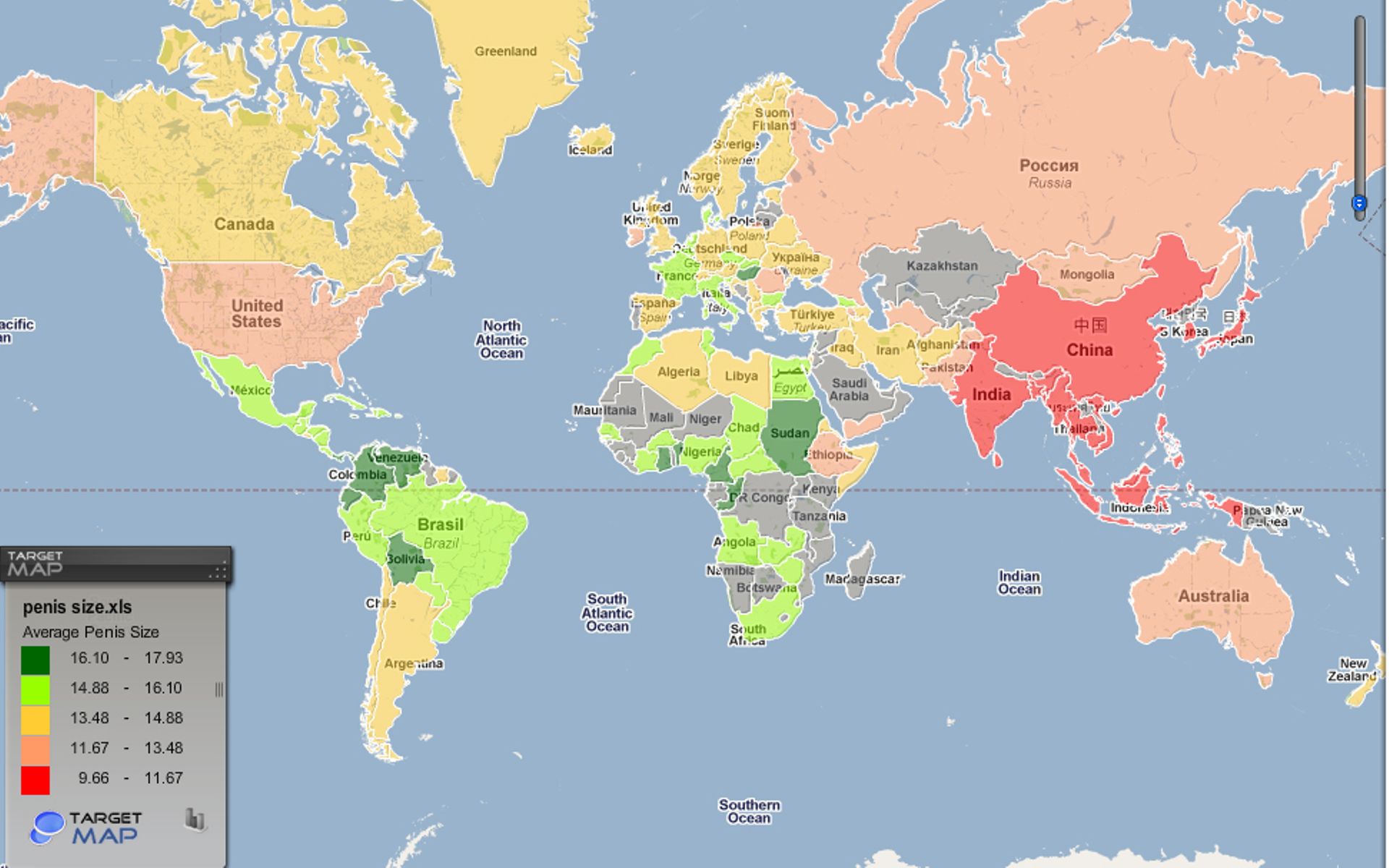 La carte du monde de la taille des pénis - RTBF Actus