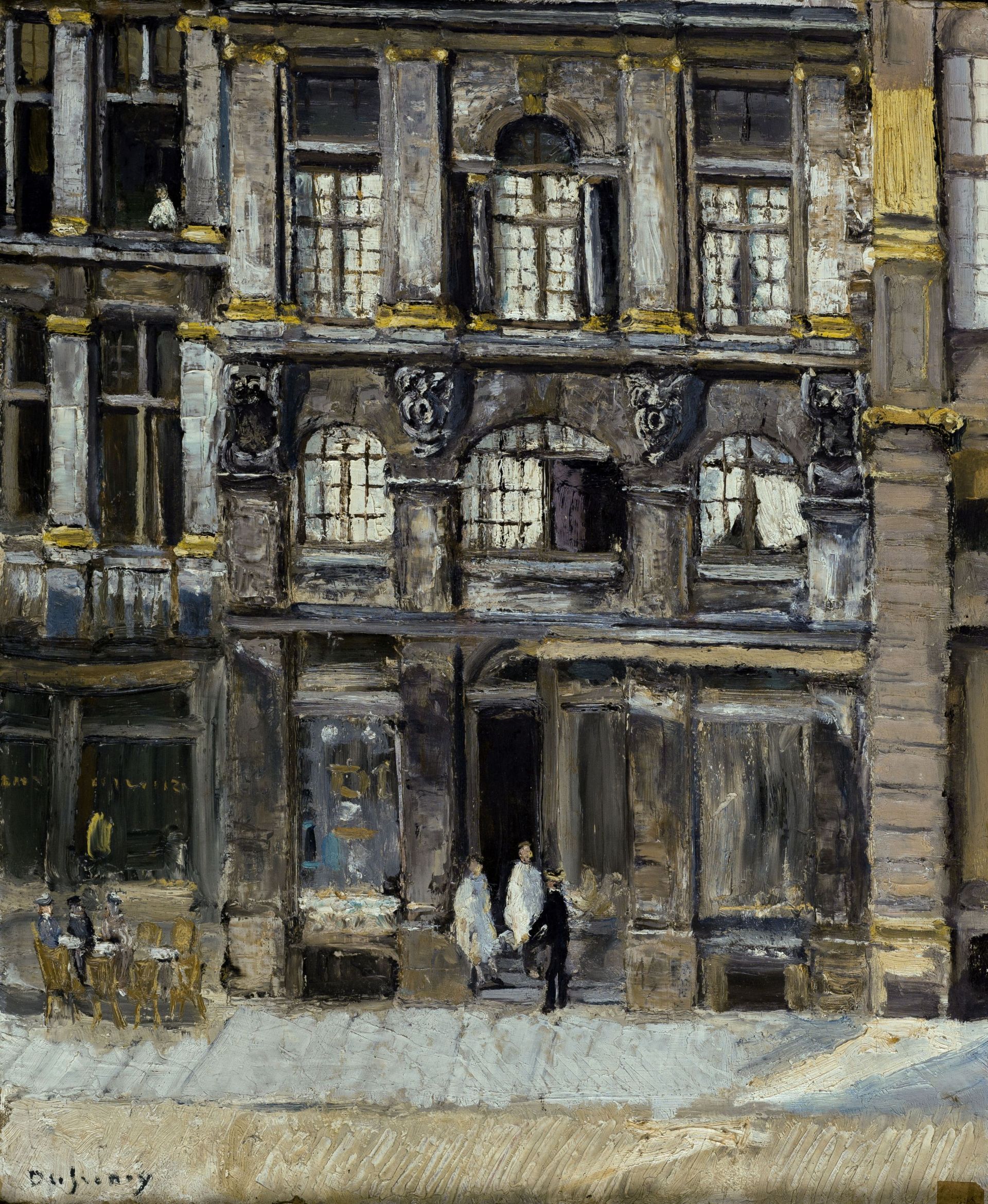 Maison qu'a occupé Victor Hugo, sur la Grand Place de Bruxelles, en 1851 et 1853. Peinture de Georges Leon Dufrenoy.